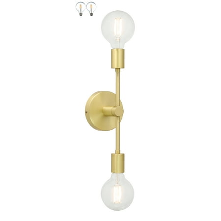 XiNBEi Lighting Wall Light Double Wall Sconce with LED Bulb  Vanity Light Satin Brass Finish for Bathroom Hallway Bedroom XB-W1234-2-SB-G30