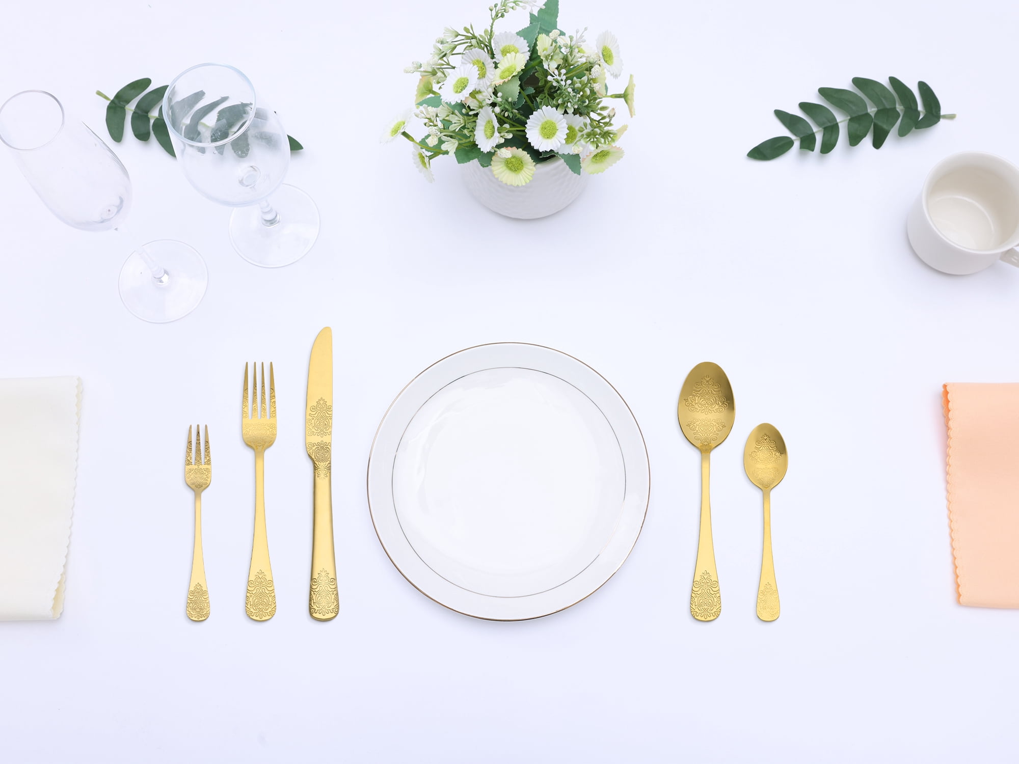 Unique Bargains 20 Pieces Stainless Steel Flatware Set for 4 Gold