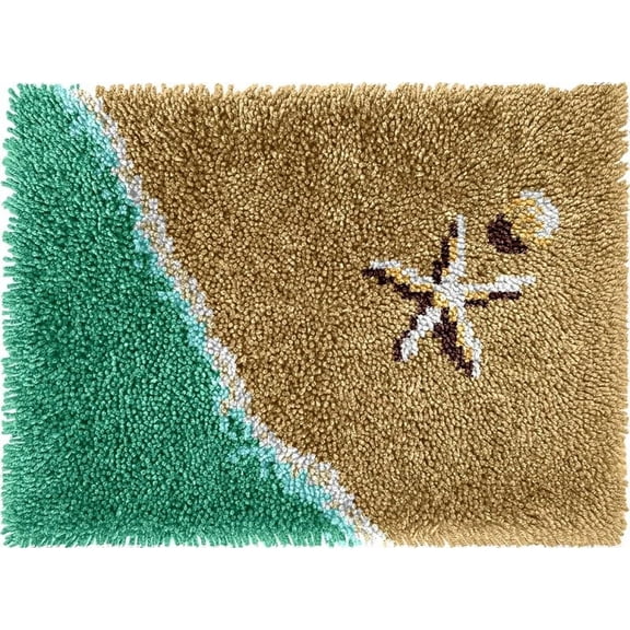 Ocean Beach Easy DIY Latch Hook Rug Kits DIY Tapestry Crochet Hooking Mat Making Kits With Printed Pattern Canvas Needlework Kits 52x38cm （n-1)