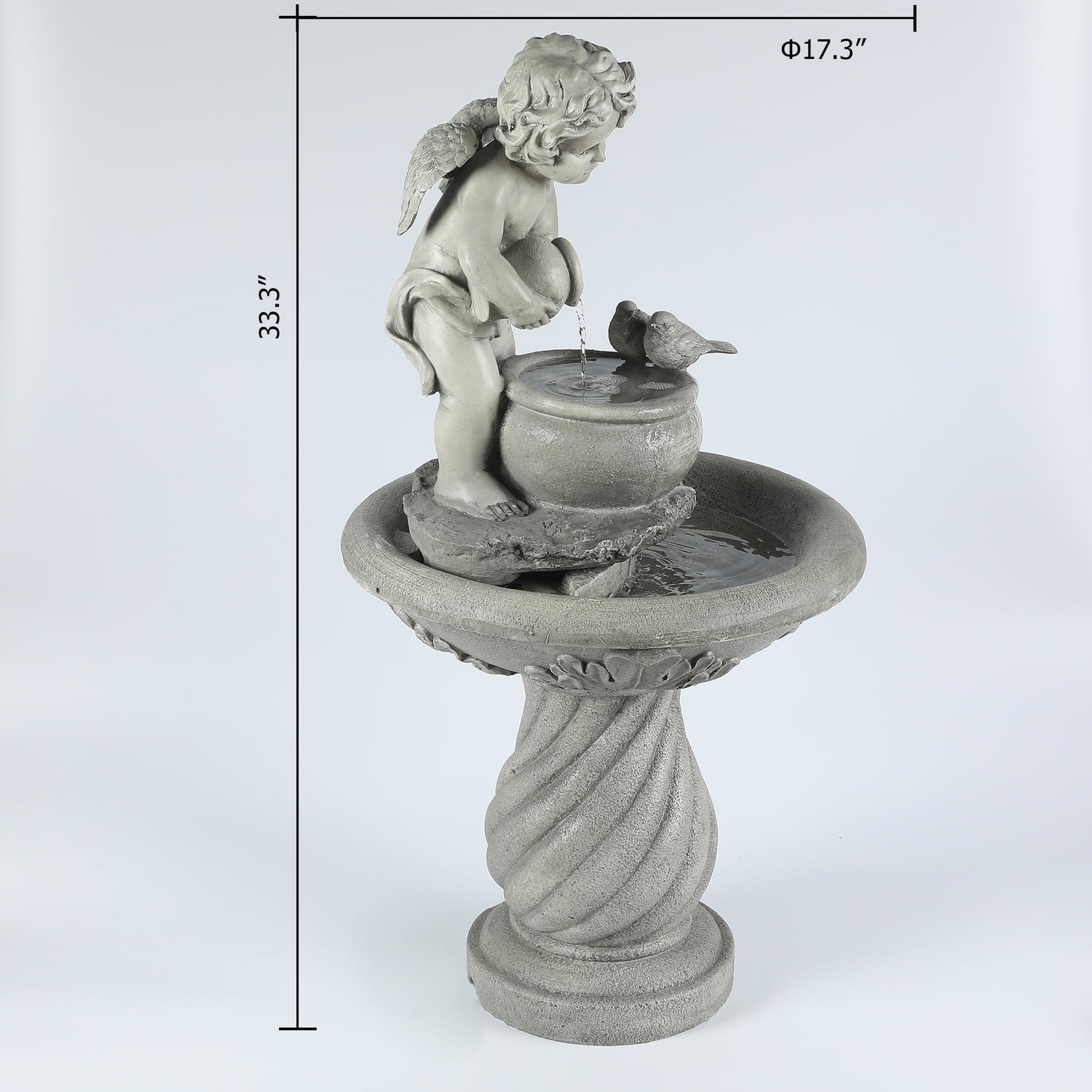LuxenHome 34" Resin Cherub Angel Outdoor Water Fountain, Garden Water Feature Decor