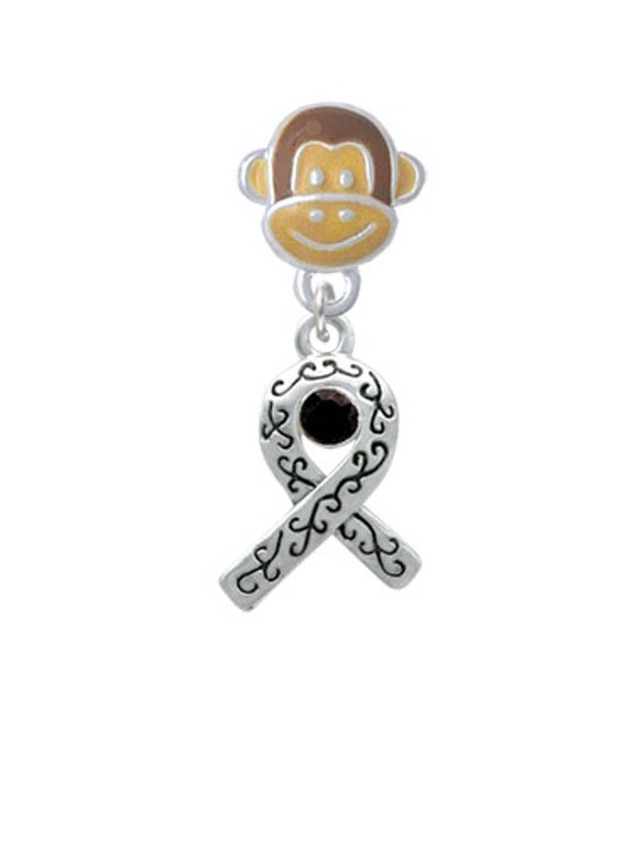 Scroll Ribbon with Black Crystal - Monkey Face Charm Bead