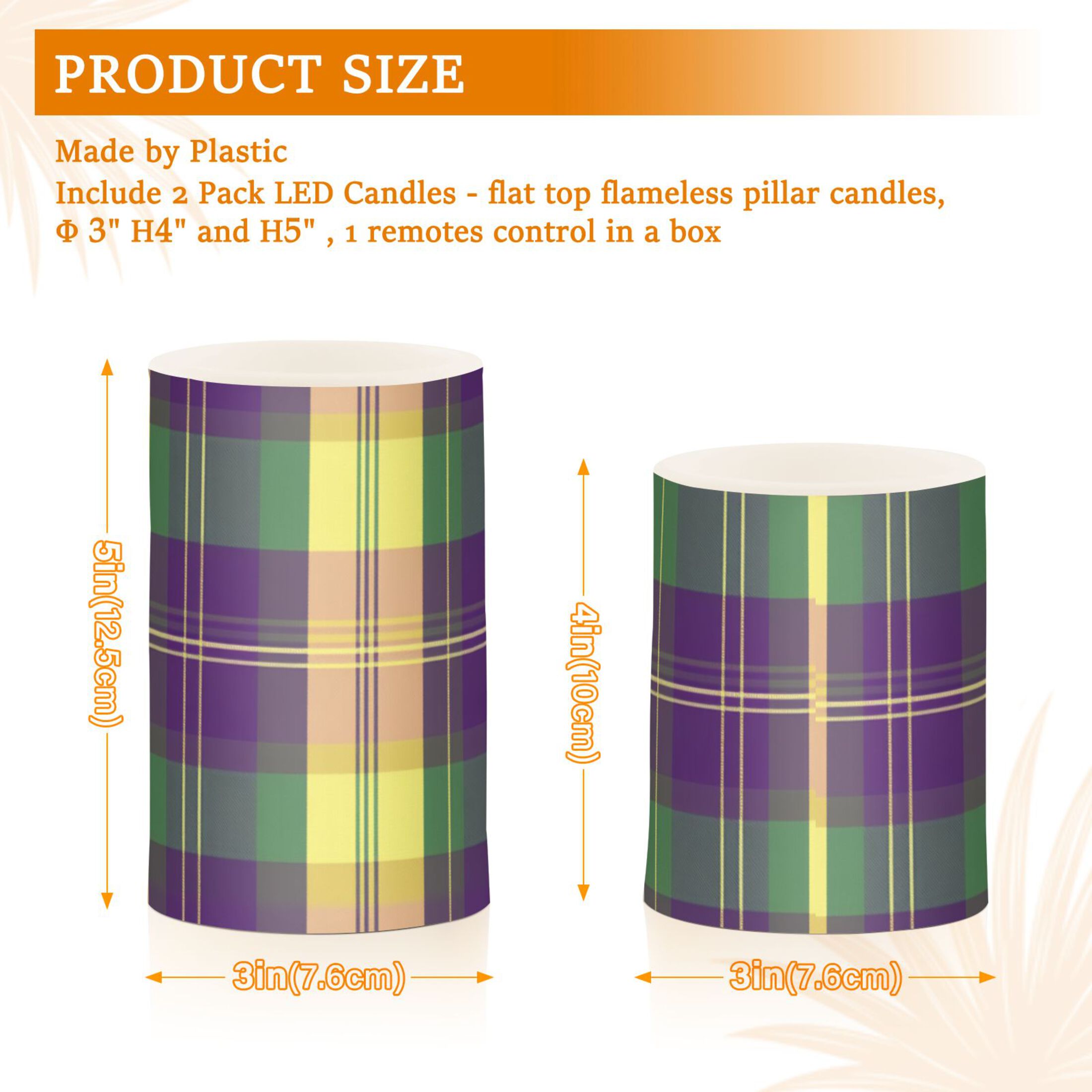 Mardi-gras Colored Plaid Flickering Flameless Candles LED Tealight Battery Operated with Remote Set of 2 Holiday Decor Ornaments