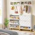 thumbnail image 3 of Tribesigns Shoe Storage Cabinet with Cubby Coat Rack, Free Standing Entryway Shoe Rack Cabinet with 2 Flip Drawers,5 Hooks,3 Storage Cubbies for Hallway, Mudroom,3-in-1Design, 3 of 7