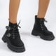 thumbnail image 2 of NECHOLOGY Botas Mujer Zapatos Botines de mujer Botas de tobillo gruesas de tacón grueso con cordones decorativos con hebilla de cinturón de cuero sólido a la moda para mujer (Black, 8), 2 of 6
