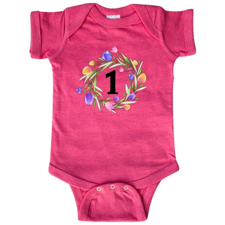 

Inktastic 1st Birthday Tulip Flower Wreath Gift Baby Boy or Baby Girl Bodysuit