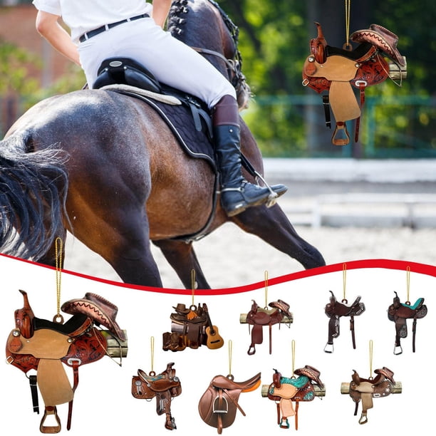Colgante vaquero plano Western Saddle - Espejo retrovisor acrílico y amuleto para accesorios de mochila