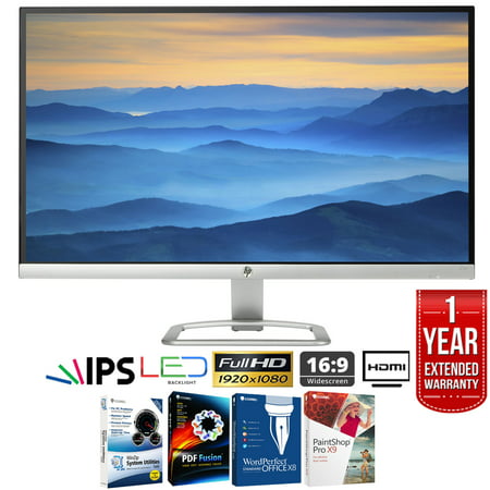 HP 27er 27-Inch 16:9 IPS LED Backlit 1920 x 1080 Monitor (Silver) T3M88AA#ABA + Elite Suite 17 Standard Software Bundle (Corel WordPerfect, Winzip, PDF Fusion,X9) + 1 Year Extended Warranty