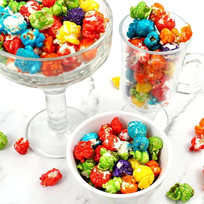 Rainbow Popcorn Bucket with Scoop, 20 Ounce, Fruitfetti Caramel Corn Tub, Fresh Gourmet Popcorn, The Hampton Popcorn & Candy Company