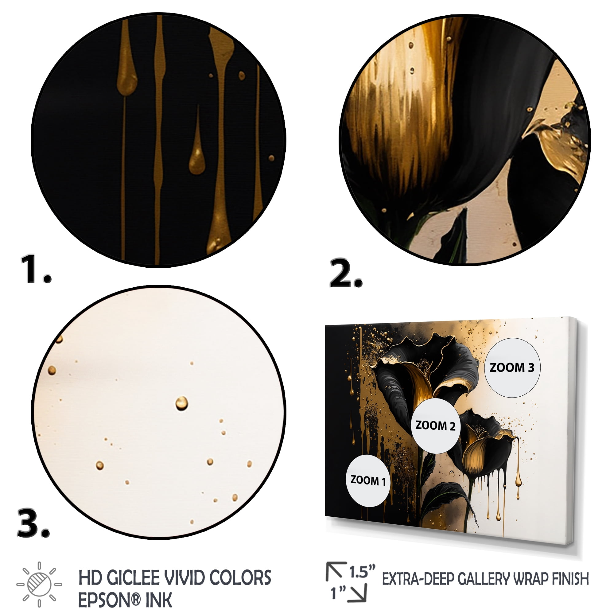 Designart Black And Gold Cally Lillies Canvas Wall Art