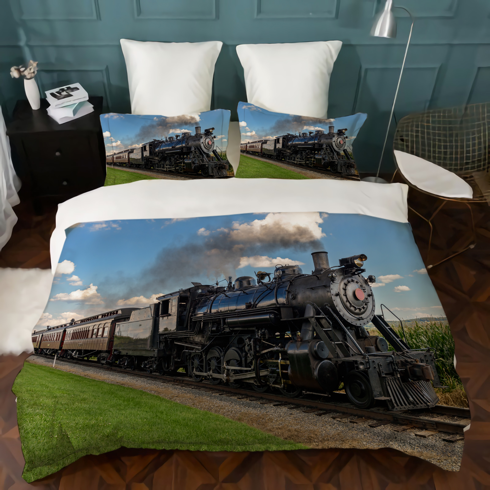 Duvet Covers Train With Blue Sky 3D Printed Bed Set Fashion Bedding