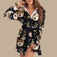 thumbnail image 2 of Women's Long Sleeve Plush Bathrobe - Winter Warm Christmas Printed Homewear, Black, S, 2 of 5