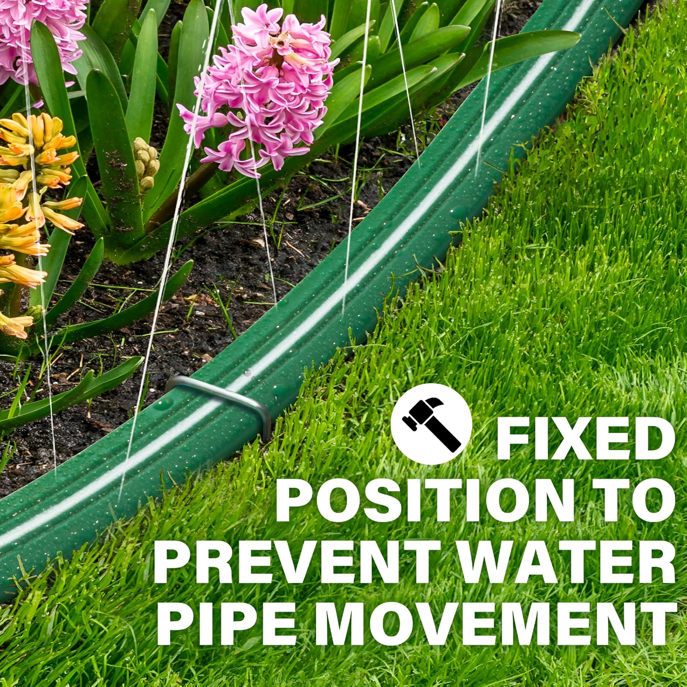 CURYMAY Sprinkler Hose with Holes 50FT, Heavy Duty Watering Garden Hose, High-Efficiency Sprinkler System for Lawn and Garden with Staples