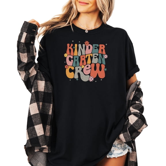 Retro Kindergarten Shirt for Toddlers, Youth and Women Cute Flower Trendy School Tee for Adults and Kids Black Shirt Adult Medium