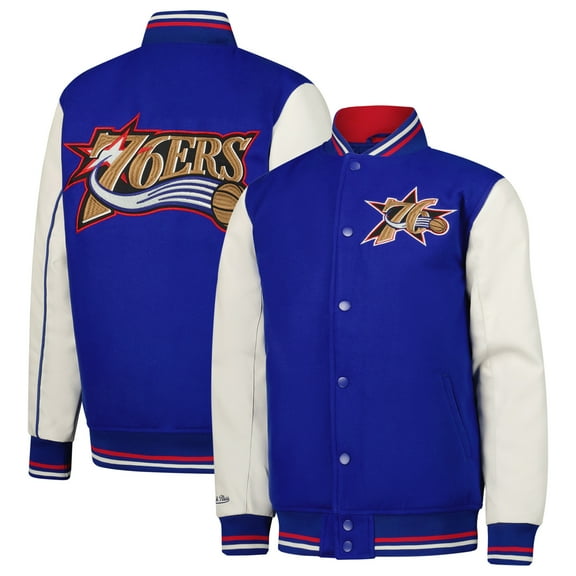 Youth Mitchell & Ness Royal Philadelphia 76ers Full-Snap Varsity Jacket