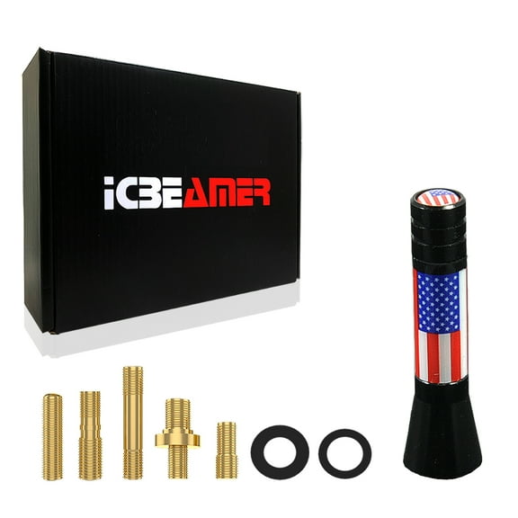 ICBEAMER 2" Mini Size United States Country Flag Patriotic Style Aluminum Universal Auto Vehicle Car Radio Antenna 1 pc