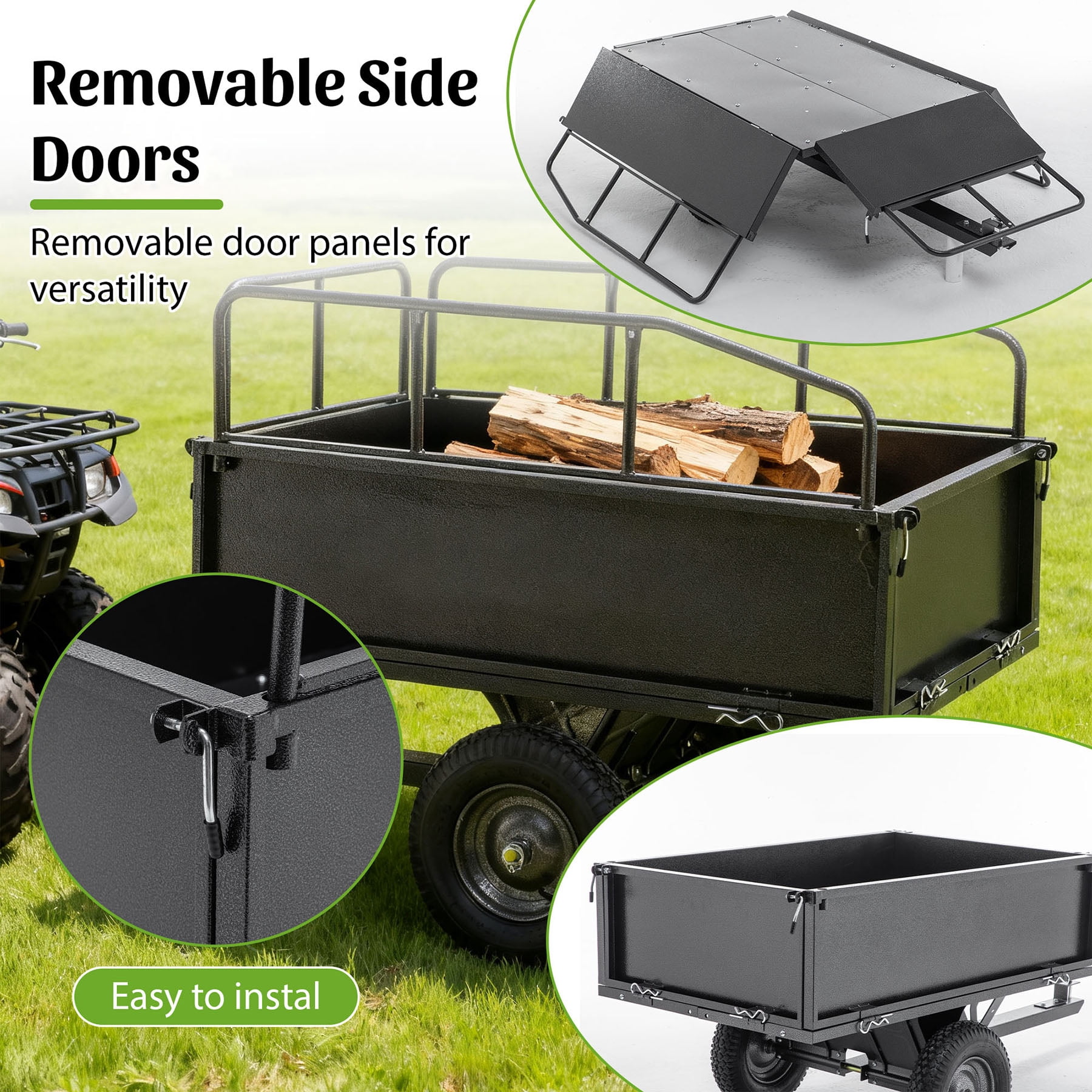 S-HOME Heavy Duty 600LBS Steel Dump Cart Trailer, 17 Cu.Ft. Capacity Tow Behind Hauling Wagon for ATV and Lawn Tractor