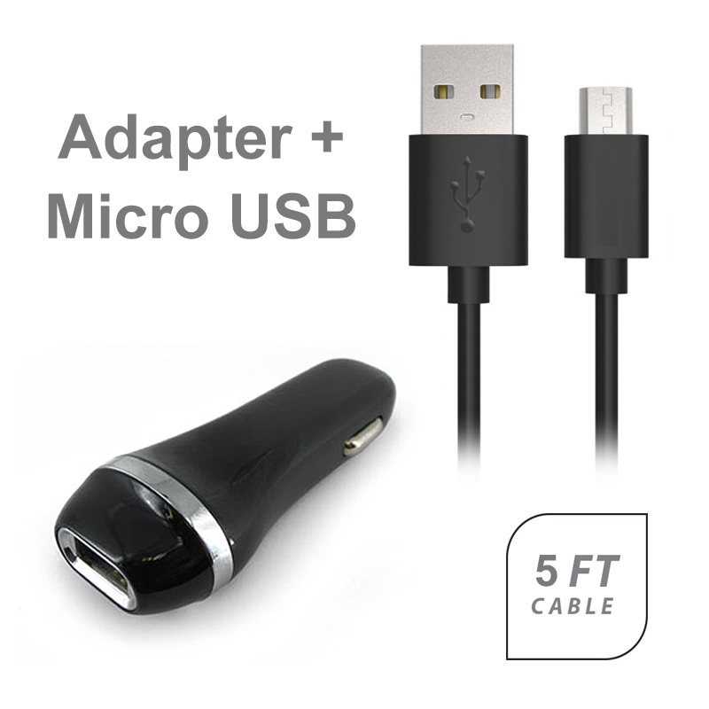 AT&T Asus PadFone X Accessory Kit, 2 in 1 Rapid 2.1 Amp Car Charger Adapter + 5 Feet Fast Micro USB Data Sync and Charging Cable BLACK