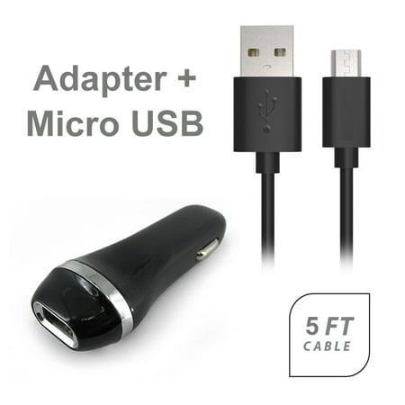 Amazon Fire 7 Accessory Kit, 2 in 1 Rapid 2.1 Amp Car Charger Adapter + 5 Feet Fast Micro USB Data Sync and Charging Cable