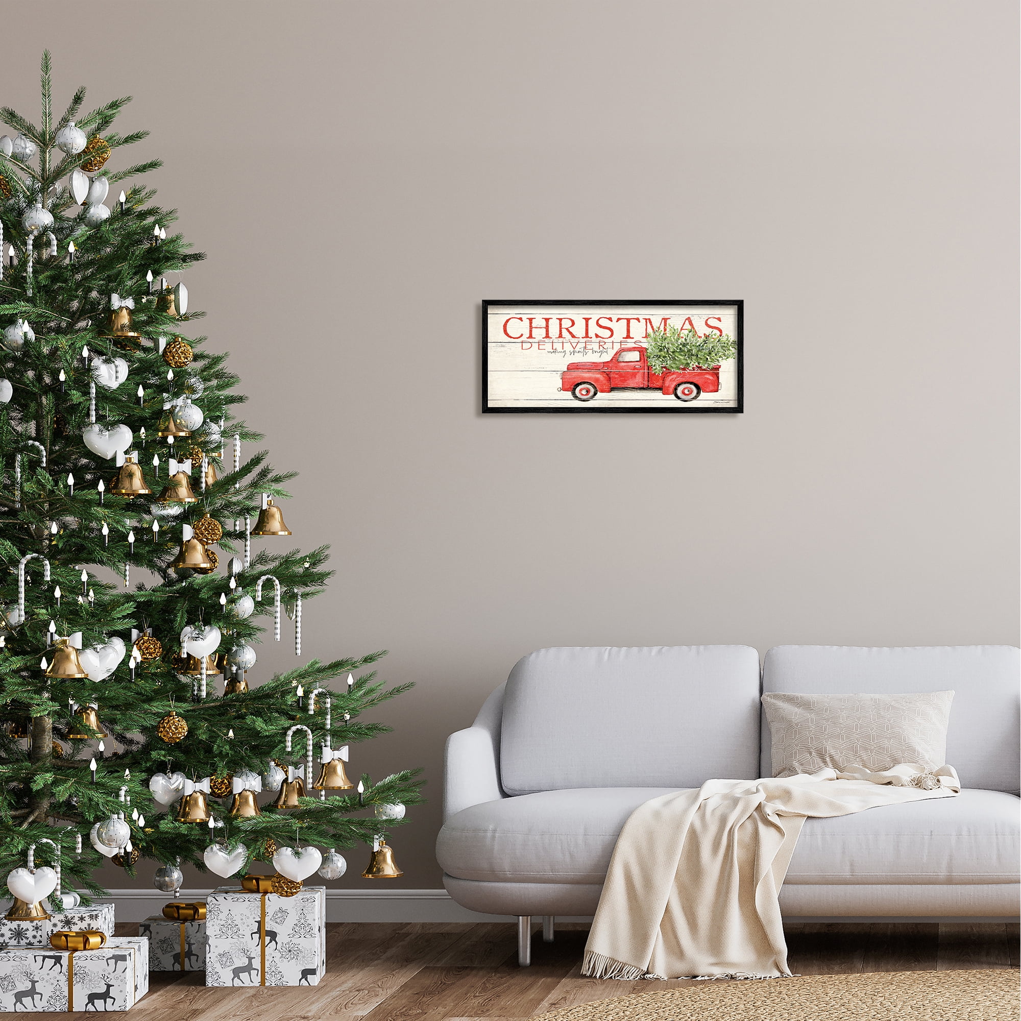 Stupell Industries Christmas Deliveries Red Truck Holiday Painting Black Framed Art Print Wall Art