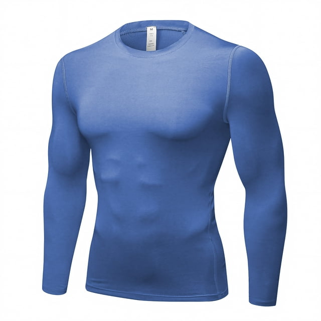 TOPTIE Chandail de Compression à Manches Longues pour Homme, Couche de Base d'Entraînement Athlétique - Bleu Acier - S
