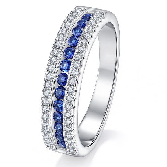 Blongme Wedding Bands for Women 1.0ct Blue Sapphire September Birthstone Eternity Rings Round White Cubic Zirconia Size 7
