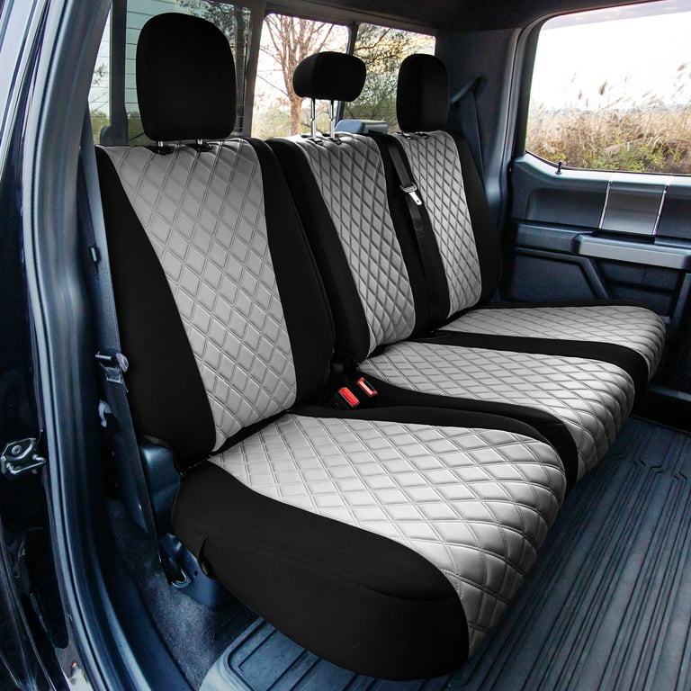 FH Group Custom Fit Neoprene Car Seat Cover for 2021-2023 Ford F-150, F-250, F-350, F-450, Gray Rear Set Seat Covers with Air Freshener