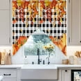 thumbnail image 4 of Swag Curtains Valances for Windows, Pumpkins Fall Thanksgiving Short Kitchen Window Curtains Over Sink, Orange Leaves Black White Plaid Cafe Curtains Panel Set Of 2,Rod Pocket, 45 Inches Length, 4 of 8