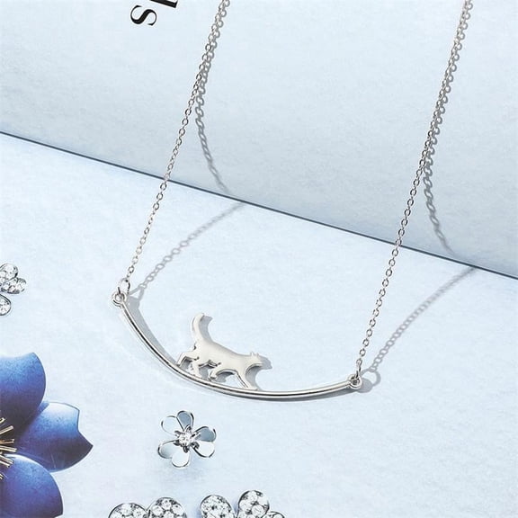 Cute Cat Silver Necklace for Women Delicate Animal Jewelry Christmas Gifts