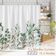thumbnail image 6 of Botanical Shower Curtain, Green Leaves Plants Floral Bathroom Curtain, Spring Natural Pink Flowers Grove Bush Shower Curtain Set with 12 Hooks for Bathroom, 72Wx72L, 6 of 6