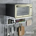thumbnail image 3 of Heavy-Duty Black Space-Saving Wall-Mounted Microwave Rack with Hanging Rod and Hooks - Thickened Aluminum Construction for Kitchen Countertop Organization, Easy Punch Installation, Sleek Modern, 3 of 6