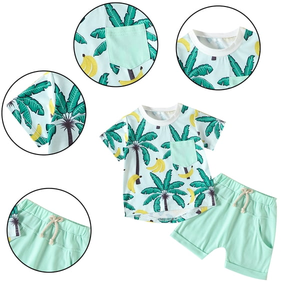 WOLLED 0-3T Baby Boys Summer Short Sleeve T-Shirt Outfits Newborn Elastic Waist Shorts Sets 2PCS Toddler Casual Sports Shirt Tops Shorts Set with Pockets
