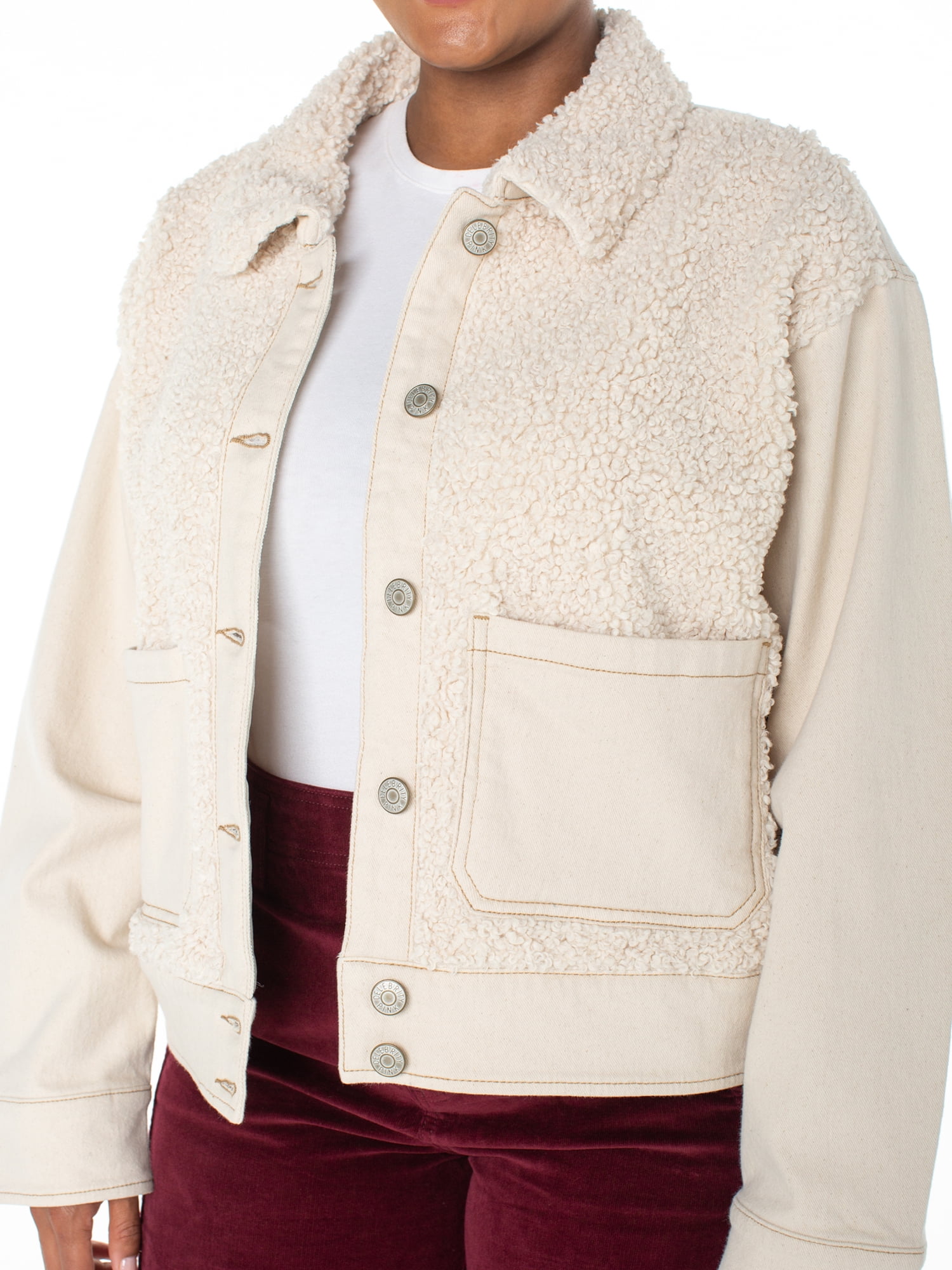 Celebrity Pink Women's and Women's Plus Faux Shearling Denim Jacket, Sizes XS-4X