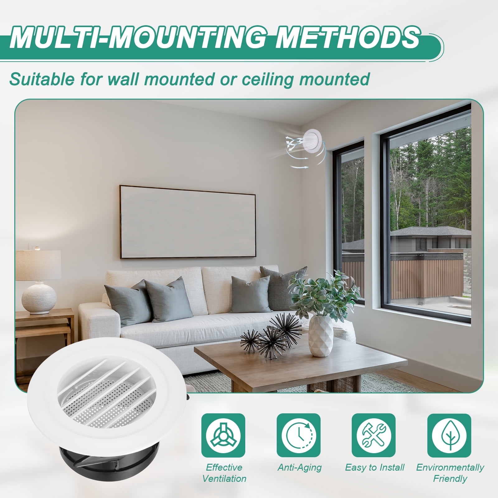 Uxcell Soffit Vent 4" ABS Louvered Exhaust Vent Grille Cover Ceiling Diffuser with Built-in Screen Mesh for Home Bathroom Office Kitchen Ventilation System