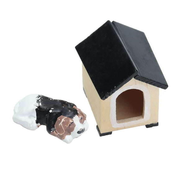 Miniature Doghouse Dog Set, Inspire Imagination Dollhouse Dog Kennel Encourage Creativity 1:12 Scale for Kids