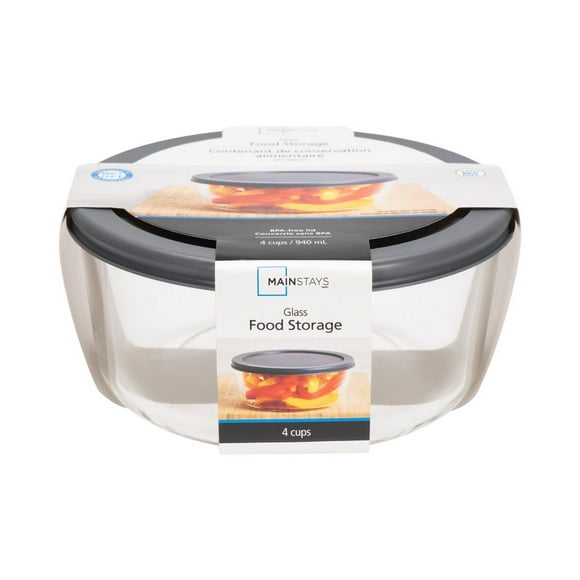 MAINSTAYS Round glass food storage with PE Lid, MS GLASS 944ML