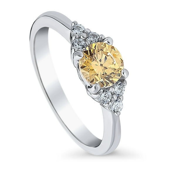 BERRICLE Sterling Silver Solitaire Rings Yellow Round Cut Cubic Zirconia CZ Promise Ring for Women, Rhodium Plated 0.8 Carat Size 9