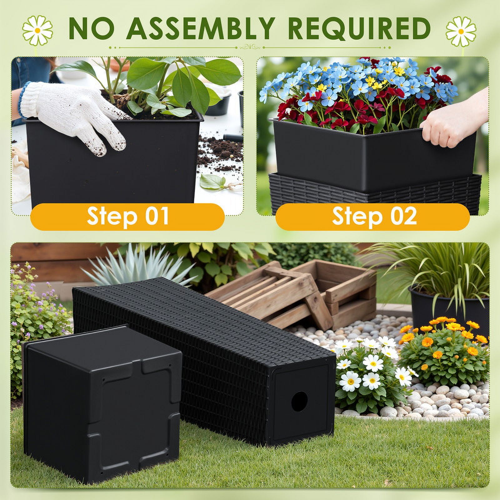 Homall 2-Pack 32" Tall Outdoor Plastic Planters with Inside Pots, Rattan - Patterned for Patio Decor