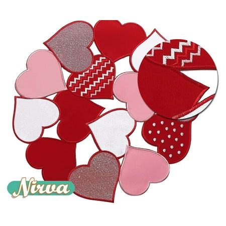

Valentine s Day Placemats Set of 4 Embroidered Red Heart Round Placemat for Kitchen Dining Table 15 Doily for Mother Day Decoration