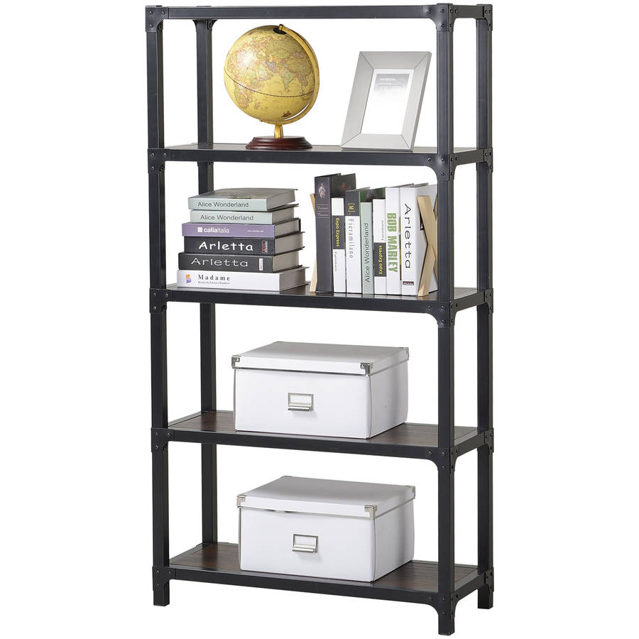 Homestar 4-Shelf Mixed Materials Bookshelf, Multiple Finishes