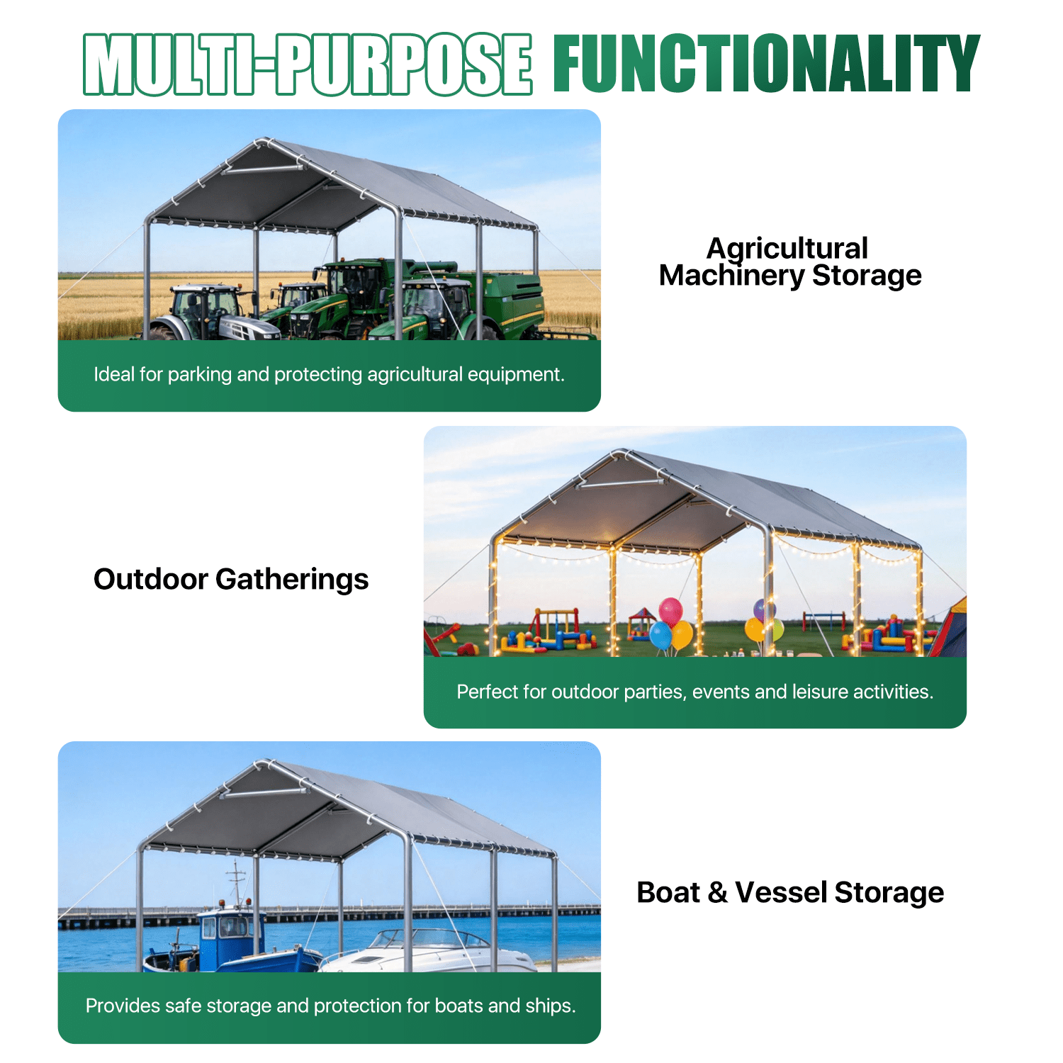 10x15 Ft Heavy Duty Carport, Portable Carport with Waterproof UV Resistant&Galvanized Steel Frame, Outdoor Car Canopy Shelter for Vehicle, Truck, Boat & Party Tent, Gray
