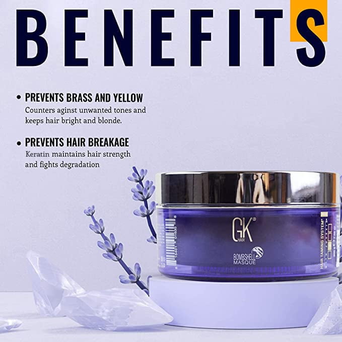 GK HAIR Global Keratin Lavender Bombshell Masque (7.05 Fl Oz/200 g) Semi-Permanent Long Lasting Hair Toning Color Pigments Moisturizing Styling and Coloring Mask for All Hair Types Unisex