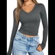 thumbnail image 3 of Camisas de Larga para Mujer, Moda Otoño 2025, Cuello en V, Blusas Básicas, Blusas Ajustadas Y2K. Gris M, 3 of 10