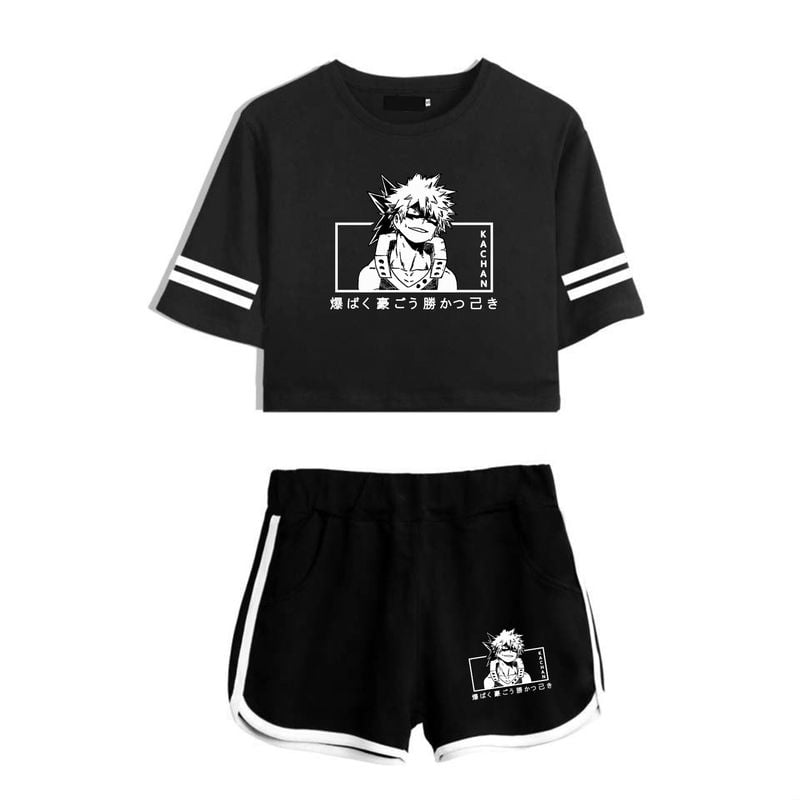 My Hero Academia 3D Prined Pajama Sets Anime Shoto Todoroki Hero 2 Piece Activewear Sets Boku no Hero Bakugou Casual Summer Short Sleeve Crop Camiseta y pantalones cortos 