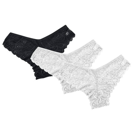 3pc Lace Panties for Women Comfy Breathable Soft Lingerie Panties Floral Trim Funny Underpants Mesh Sheer Hipster Wrap Panty