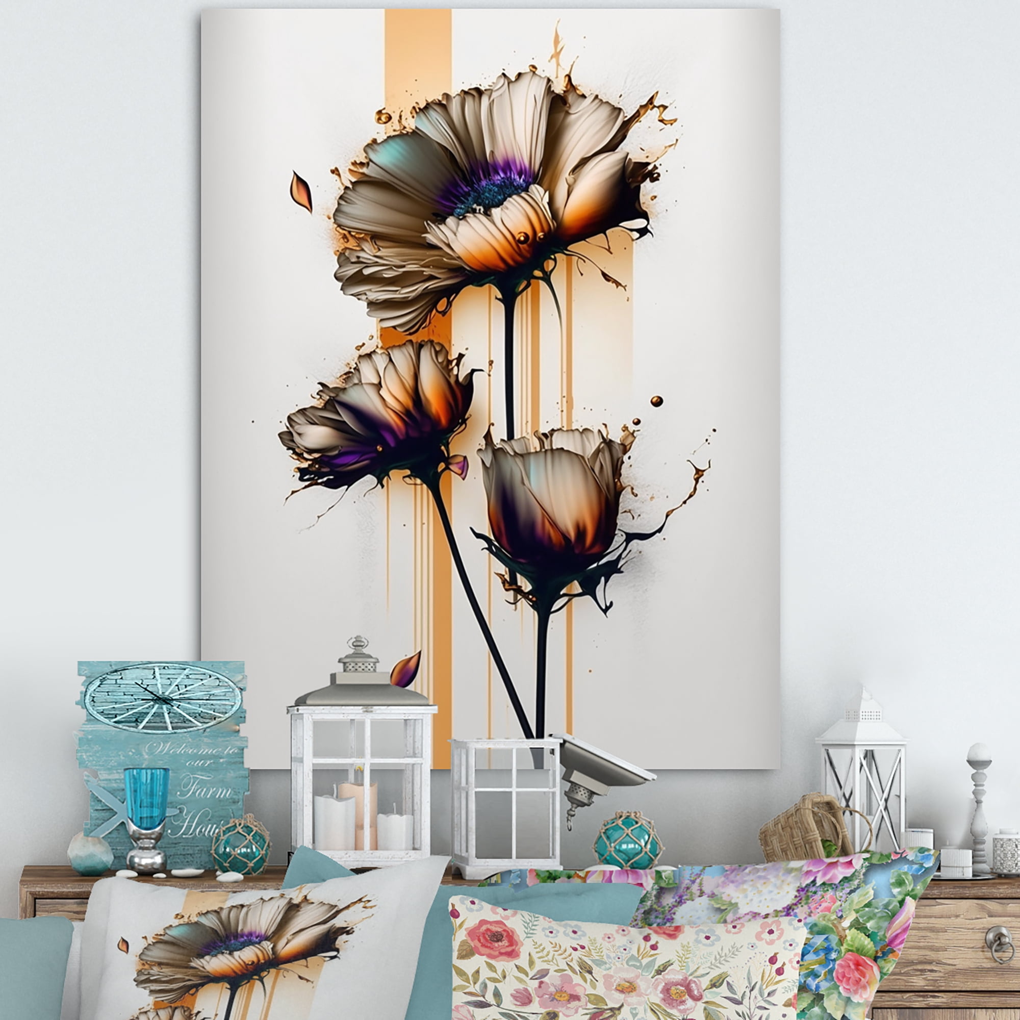 Designart Orange Daisy Flower On Abstract Fusion I Canvas Wall Art