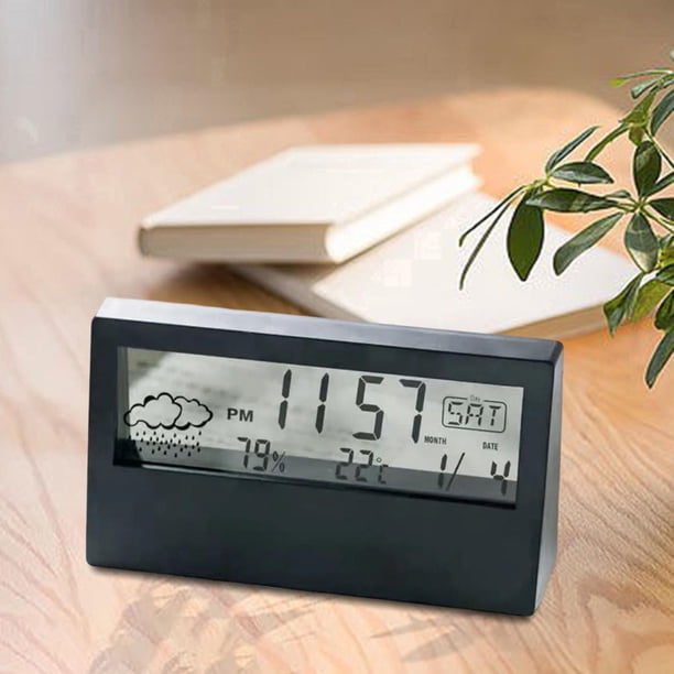 meteorológica, relojes despertadores junto a , de operar, de fecha compacta, de dormitorio, para escritorio, negro transparente Colco Reloj digital