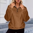 thumbnail image 6 of Fleece Stand Collar Jacket Women Zaewscy Ladies' Casual And Fashionable Round Neck Long Sleeved Solid Color Zipper Top Khaki S, 6 of 6
