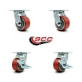 thumbnail image 2 of Tool Box Caster Wheel Set – 4 Inch Red Poly on Cast Iron Swivel Casters – SCC, 2 of 2