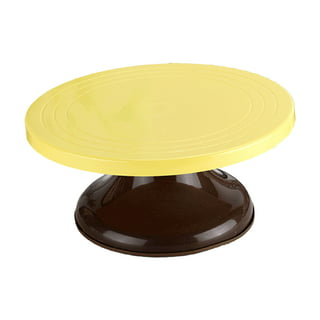 Pastry Tek Round White Plastic Revolving Cake Stand / Turntable - with Non-Slip Base, Silicone Piping Bag Set - 12 inch - 1 Count Box