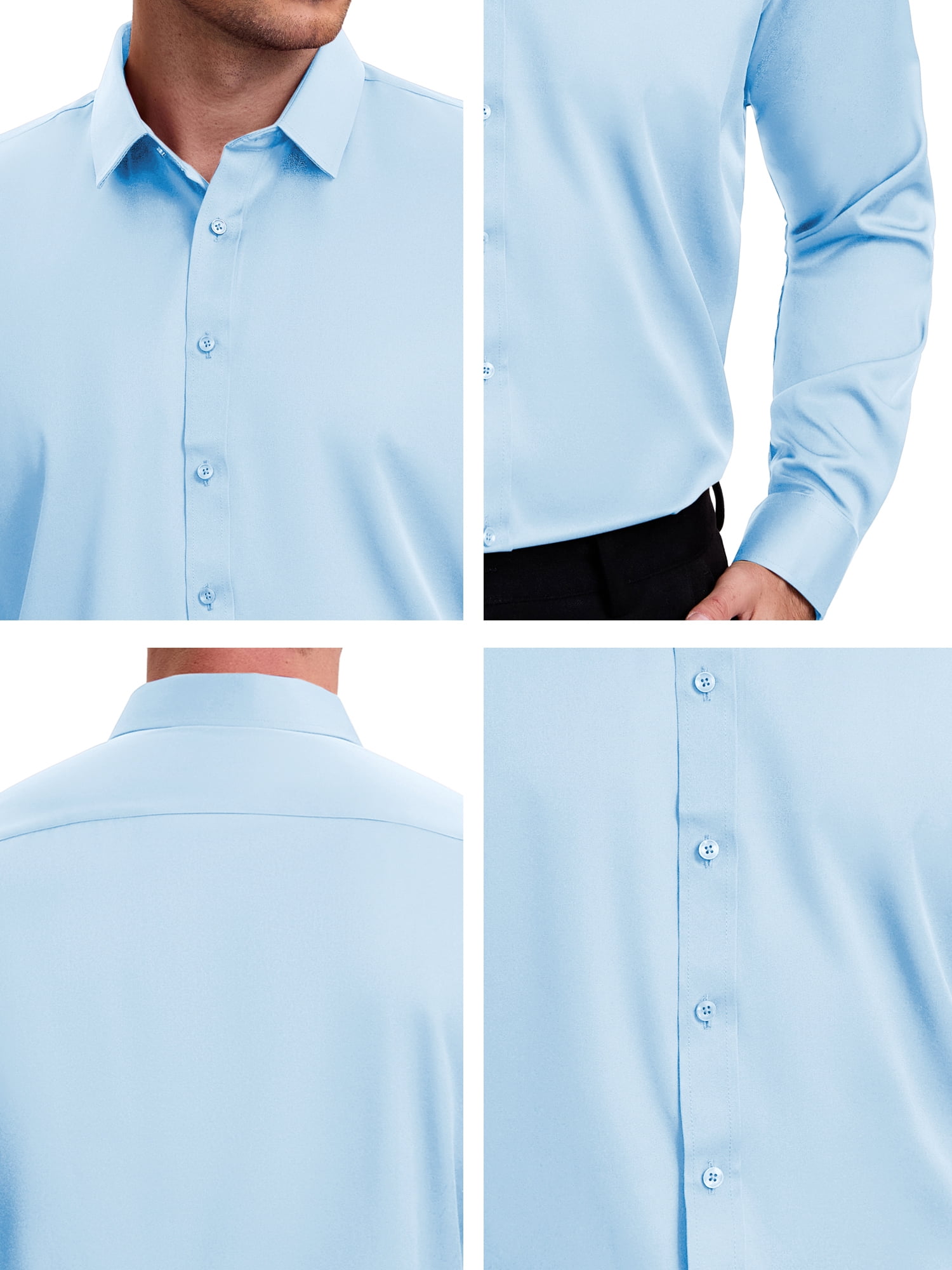 DARING DIVA Men's Point Collar Long Sleeve Button Down Formal Shirts S Light Blue